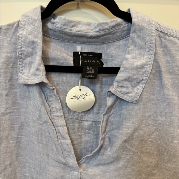 Tahari Casual Light Gray Linen Shirt - Picture 1 of 3